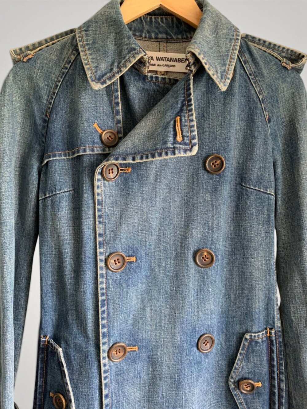 Junya Watanabe Comme De Garcons Denim Trench Coat, Size Small - Picture 6 of 13